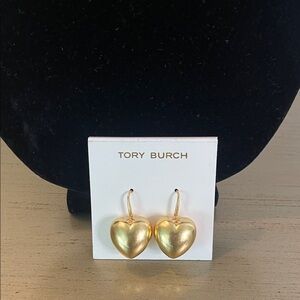 Tory Burch Gold Heart interchangeable earrings with Tory Burch pave symbol